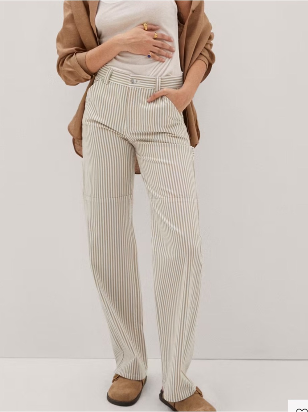 Mango CARPENTER CARGO JEANS IN Cream and Sand Striped